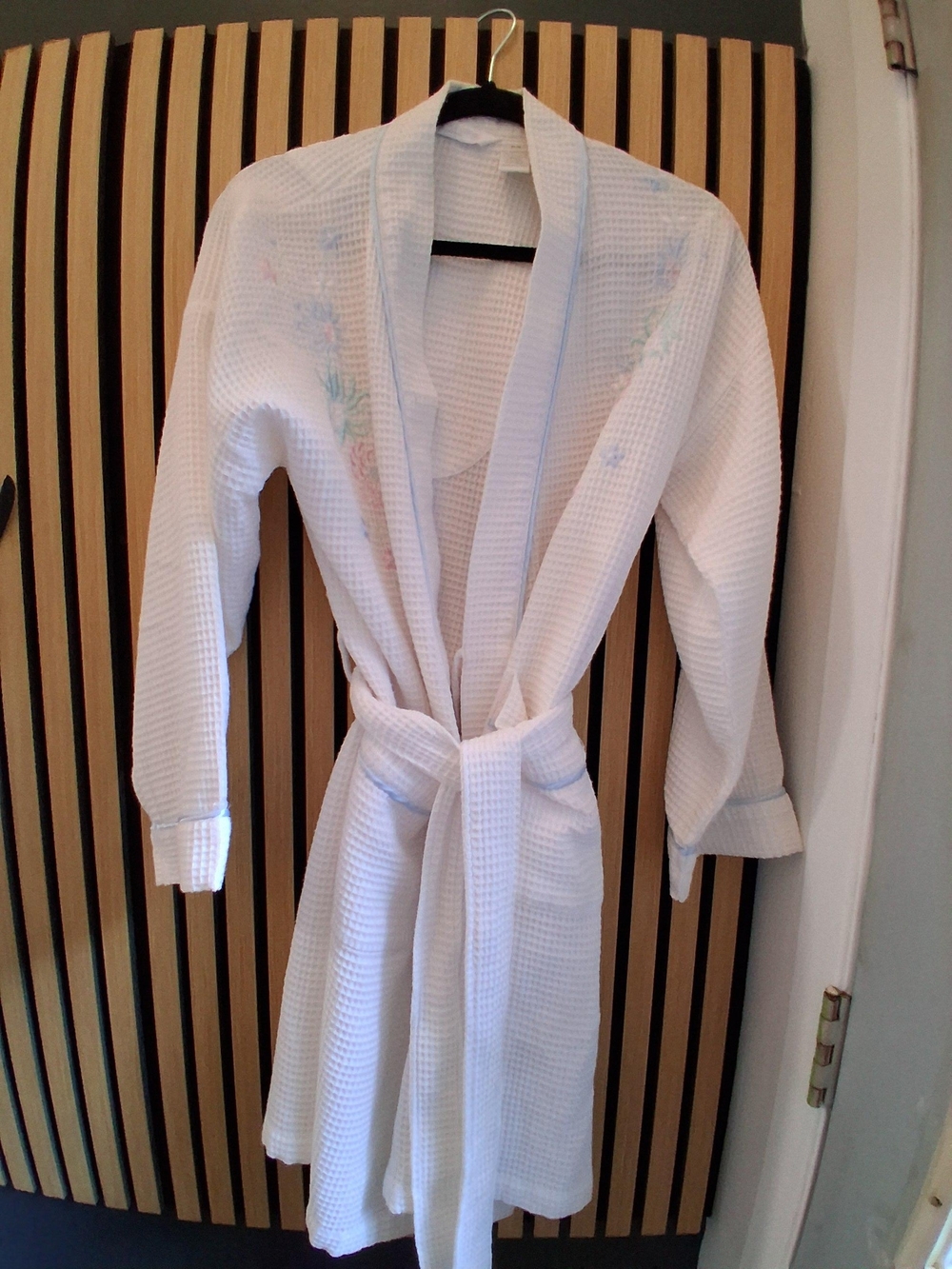 Jasmine White Waffle Robe with Pastel Embroidery